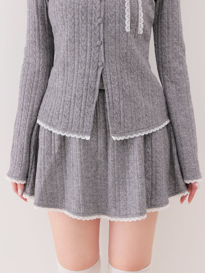 【Pre Order】Ribbon trim cable lame knit setup(eme11093)