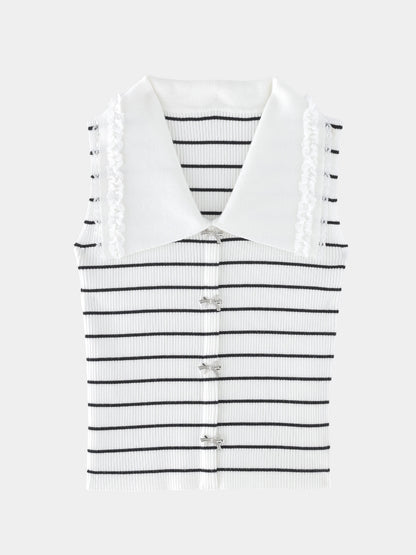 Bijou ribbon collar knit tops(eme11094)