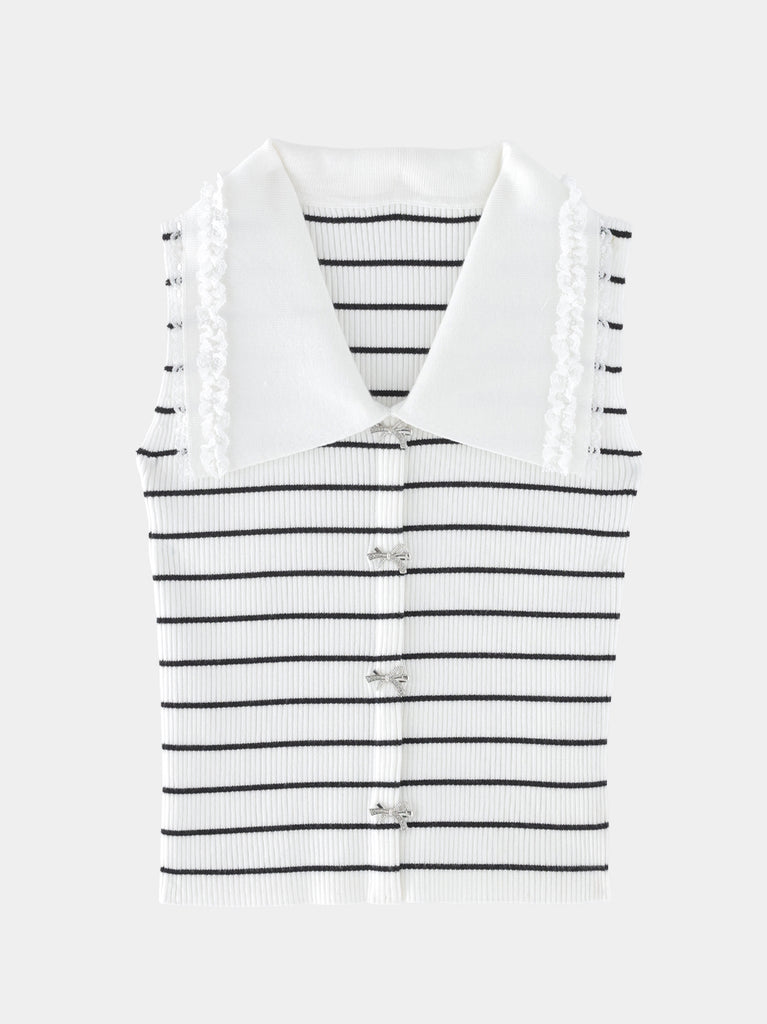 Bijou ribbon collar knit tops(eme11094)