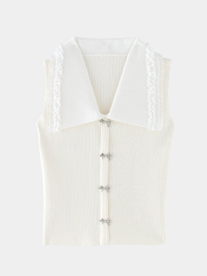 Bijou ribbon collar knit tops(eme11094)