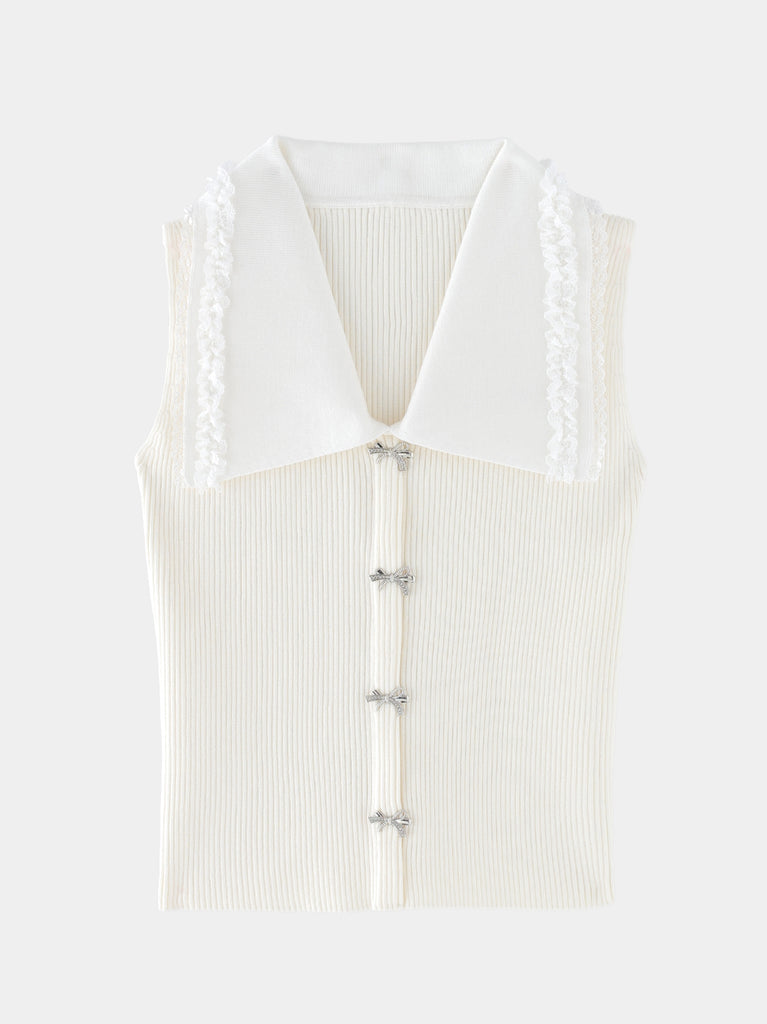 Bijou ribbon collar knit tops(eme11094)