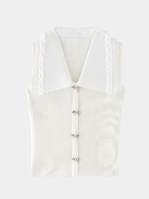 Bijou ribbon collar knit tops(eme11094)