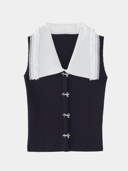Bijou ribbon collar knit tops(eme11094)