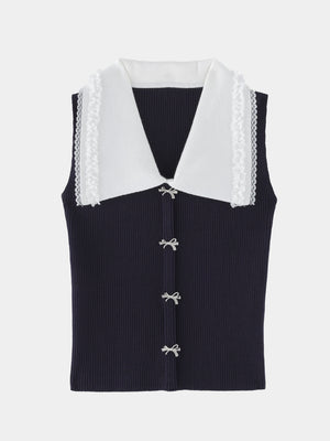 Bijou ribbon collar knit tops(eme11094)