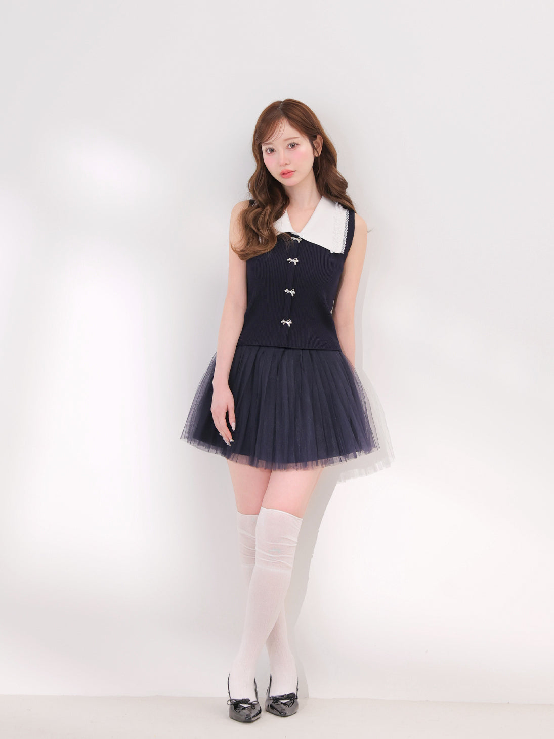 model：162cm　(size：F　color：Navy)