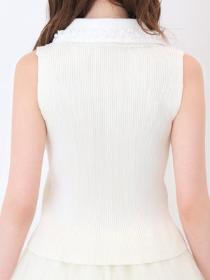 Bijou ribbon collar knit tops(eme11094)