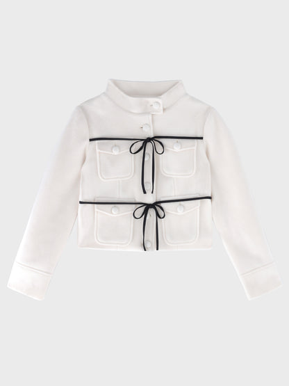 【Pre Order】Double ribbon lady short jacket(eme11102)
