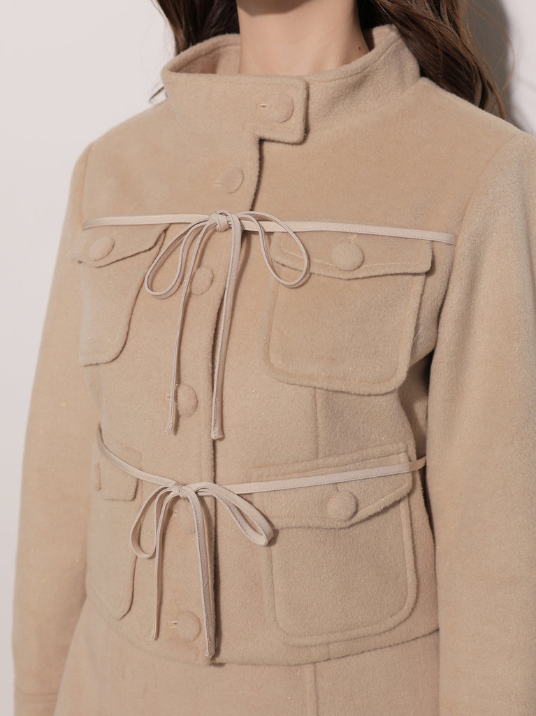 【Pre Order】Double ribbon lady short jacket(eme11102)