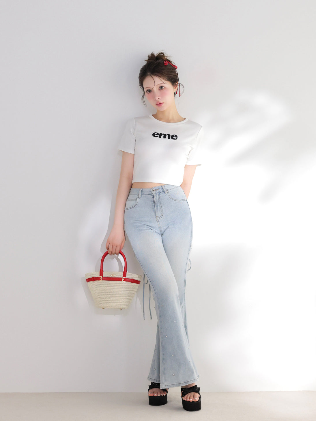 Embroidered logo cropped T-shirt(eme11104) – M me eme