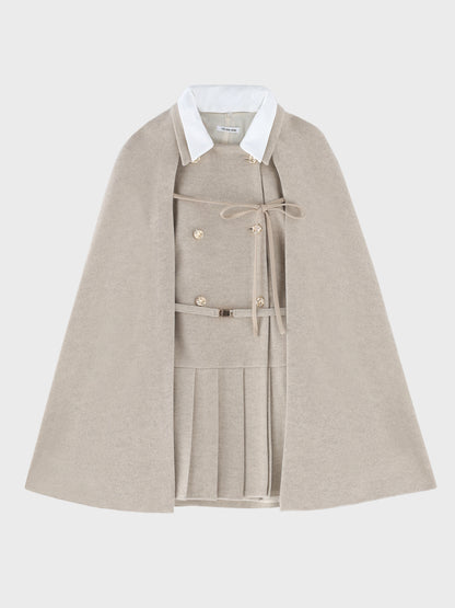 Classical ribbon belted cape coat(eme11105)