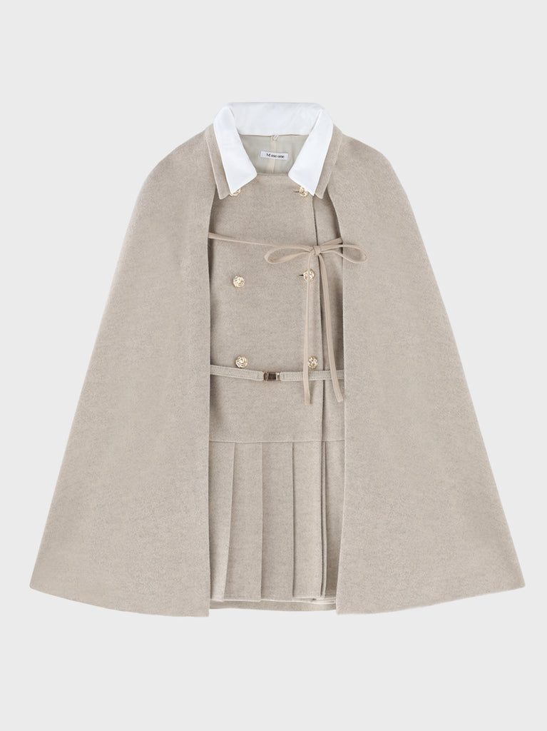 Classical ribbon belted cape coat(eme11105)