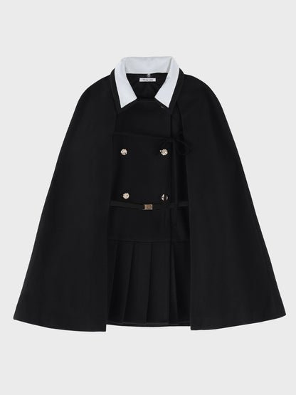 Classical ribbon belted cape coat(eme11105)