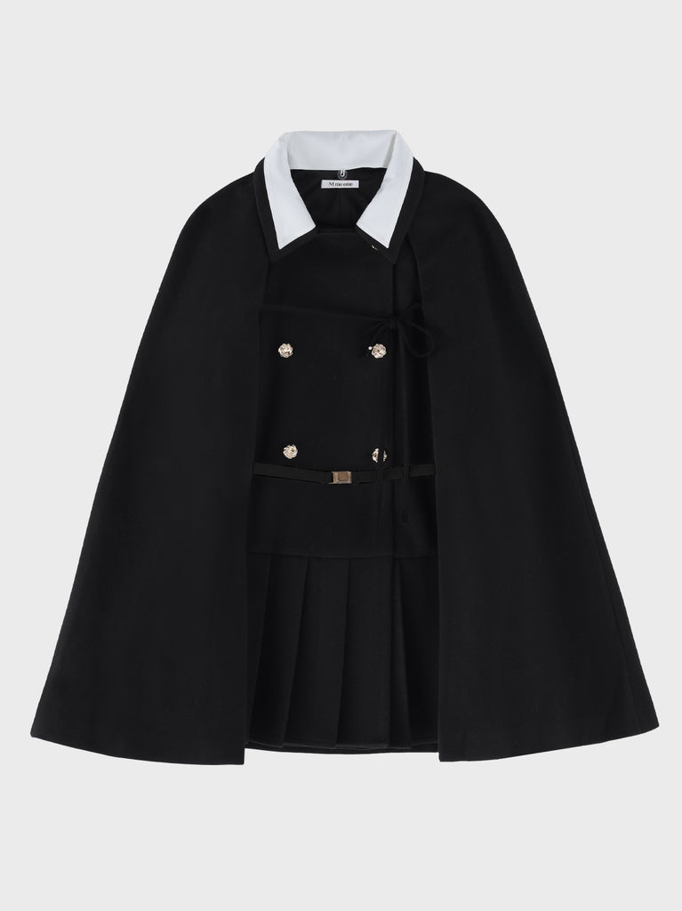 Classical ribbon belted cape coat(eme11105)