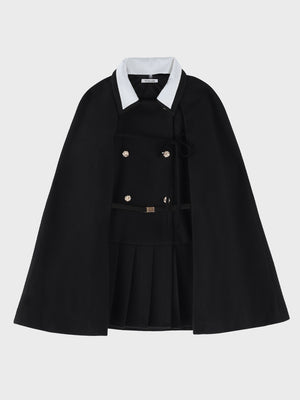 Classical ribbon belted cape coat(eme11105)