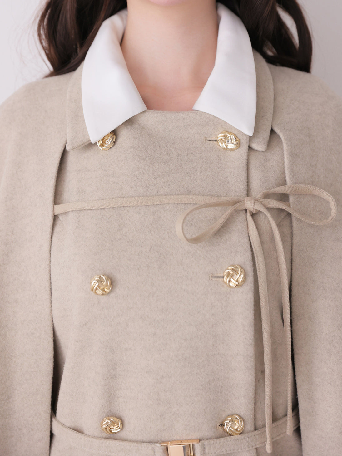 Classical ribbon belted cape coat(eme11105)