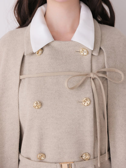 Classical ribbon belted cape coat(eme11105)