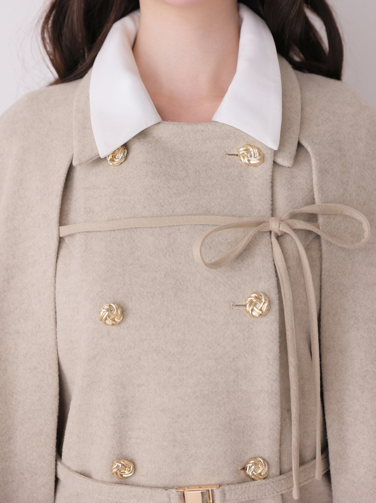 Classical ribbon belted cape coat(eme11105)