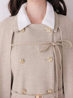 Classical ribbon belted cape coat(eme11105)