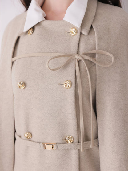 Classical ribbon belted cape coat(eme11105)