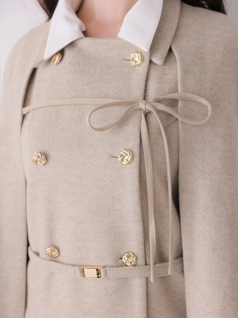 Classical ribbon belted cape coat(eme11105)