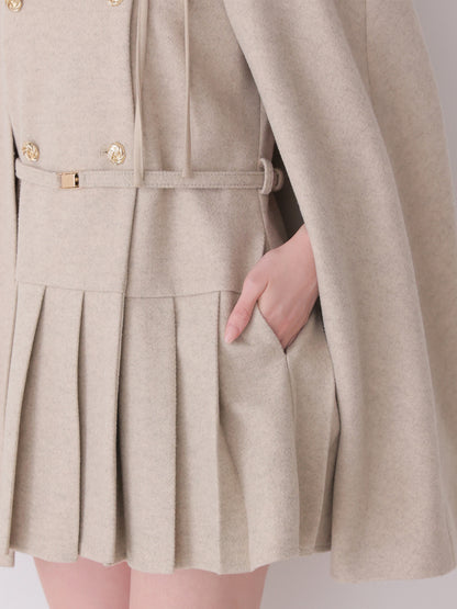 Classical ribbon belted cape coat(eme11105)