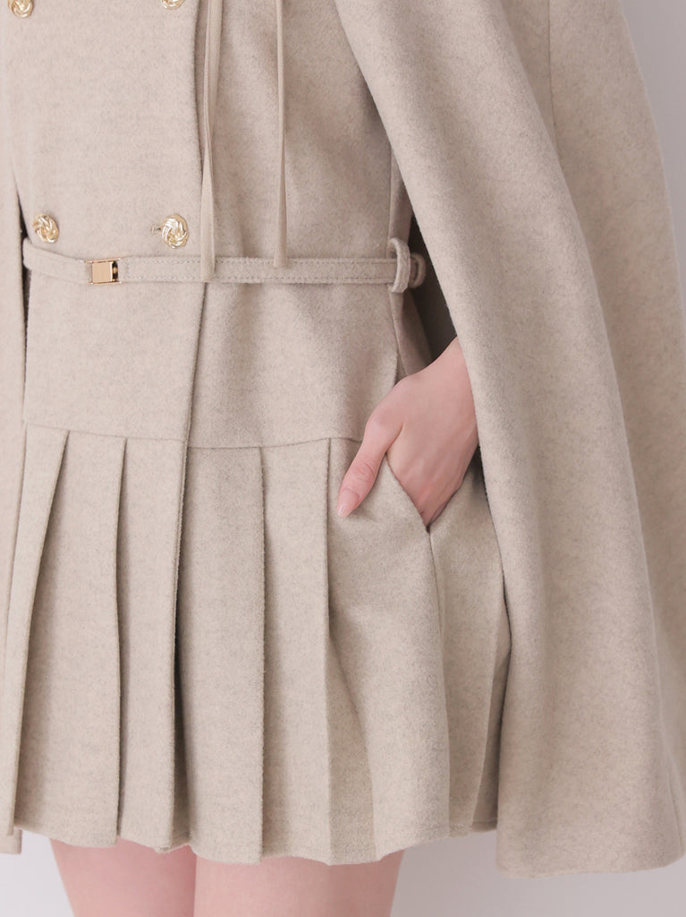 Classical ribbon belted cape coat(eme11105)