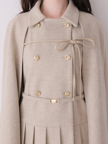 Classical ribbon belted cape coat(eme11105)