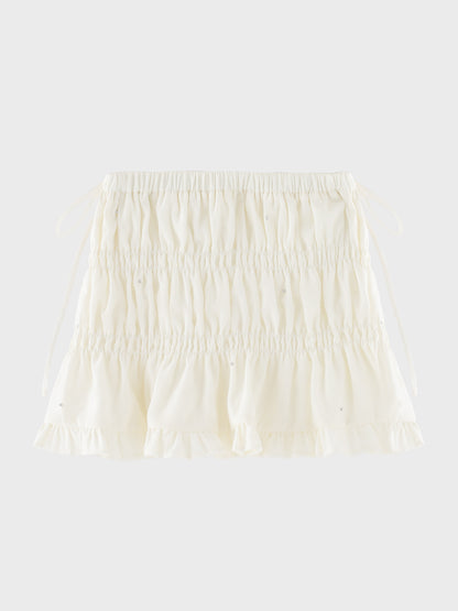 【Pre Order】Shirring frill bijou mini skirt(eme11109)