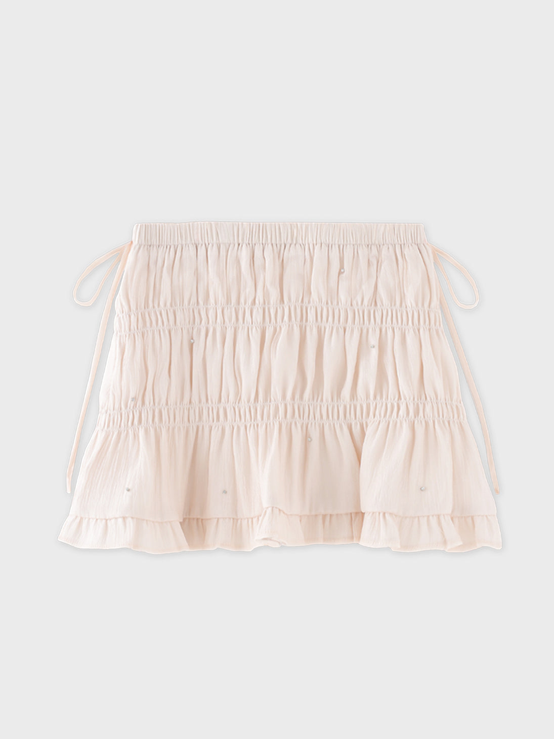 【Pre Order】Shirring frill bijou mini skirt(eme11109)
