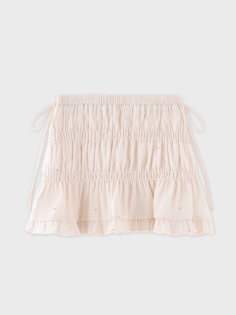 【Pre Order】Shirring frill bijou mini skirt(eme11109)