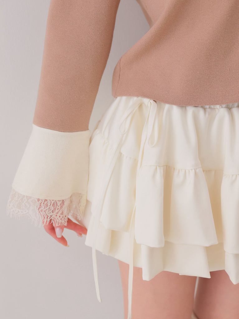 【Pre Order】Double frill matte satin skirt(eme11172)