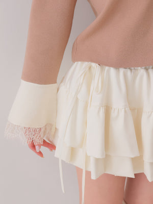 【Pre Order】Double frill matte satin skirt(eme11172)