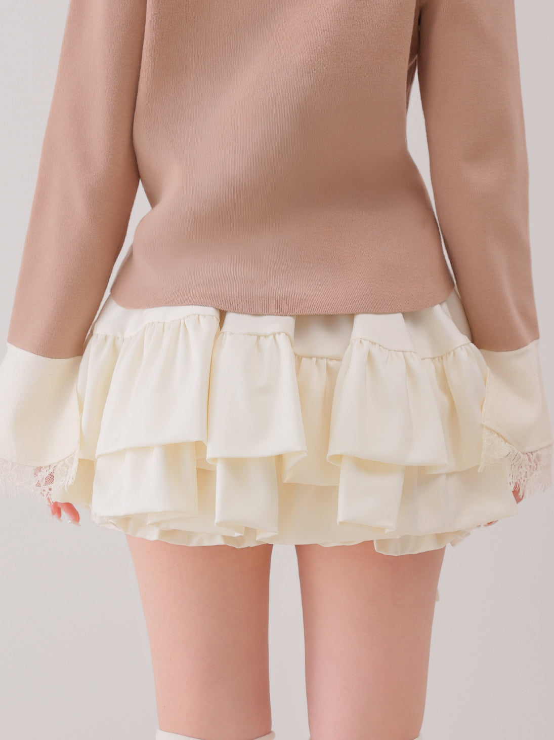 【Pre Order】Double frill matte satin skirt(eme11172)
