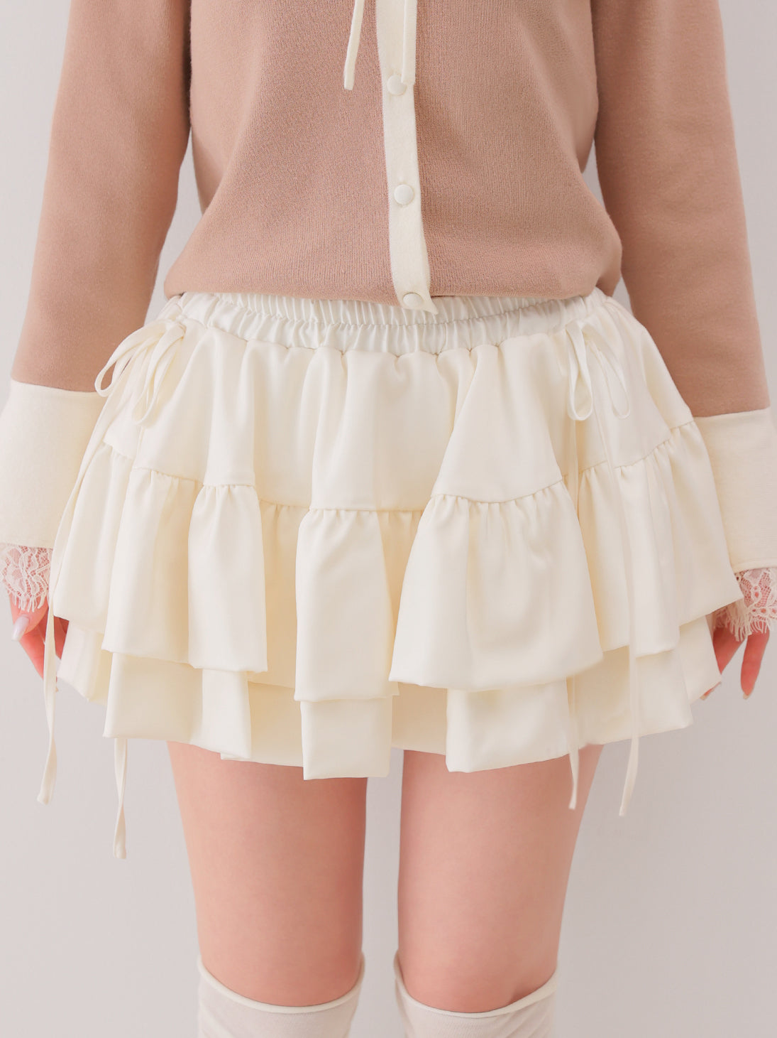 【Pre Order】Double frill matte satin skirt(eme11172)