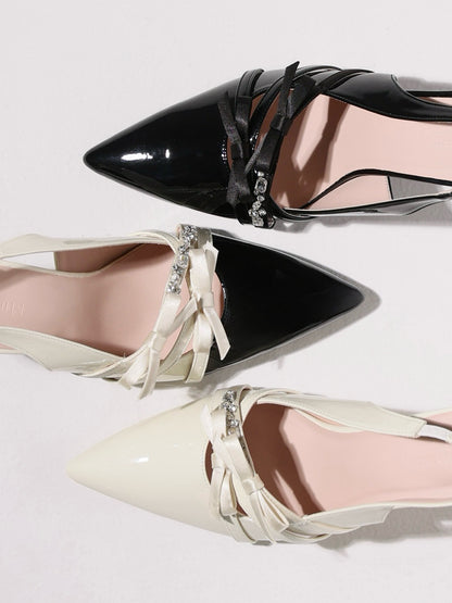 Double strap ribbon pointed mules(eme11124)