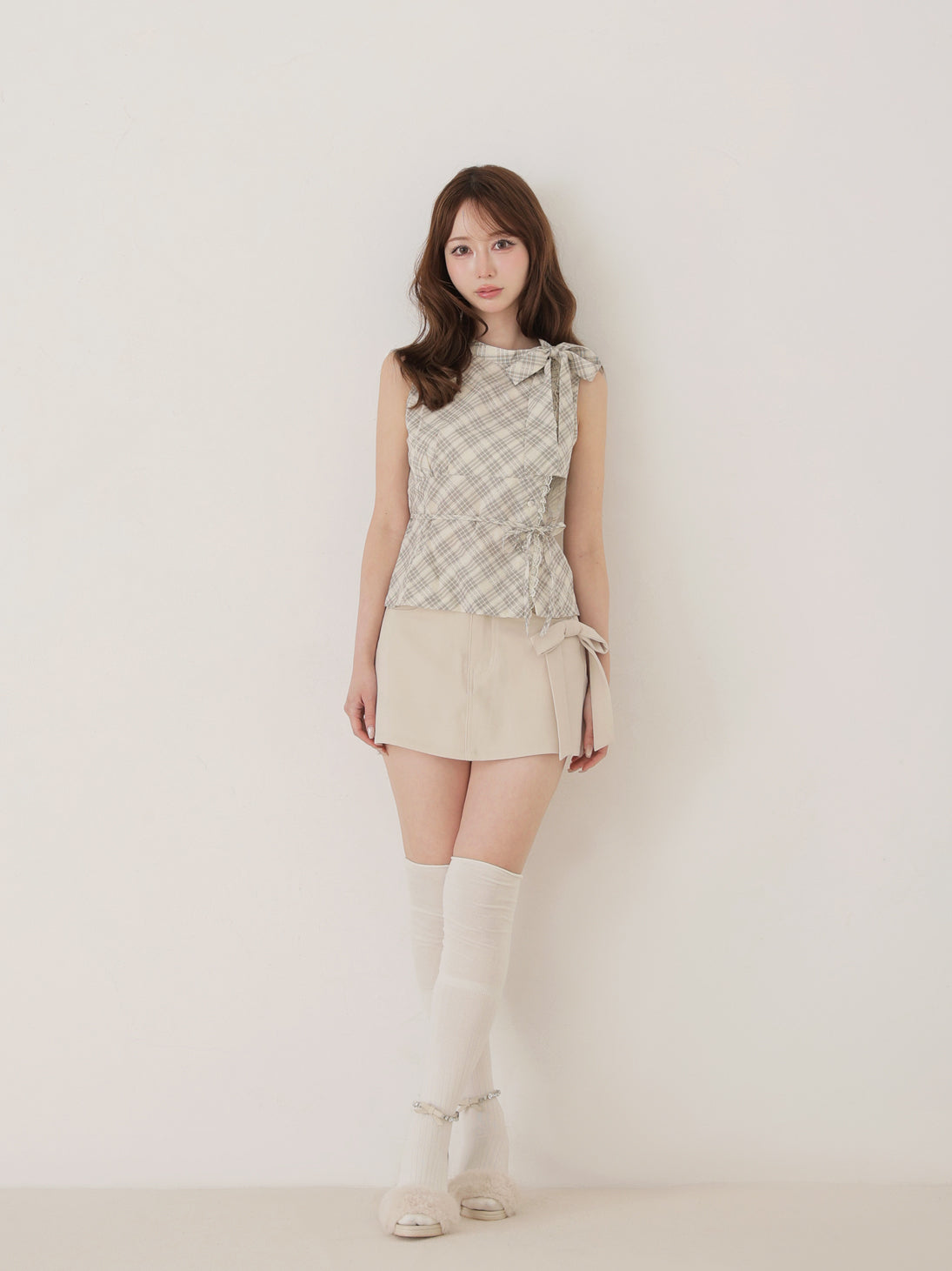 Ribbon check sleeveless tops(eme11112) – M me eme