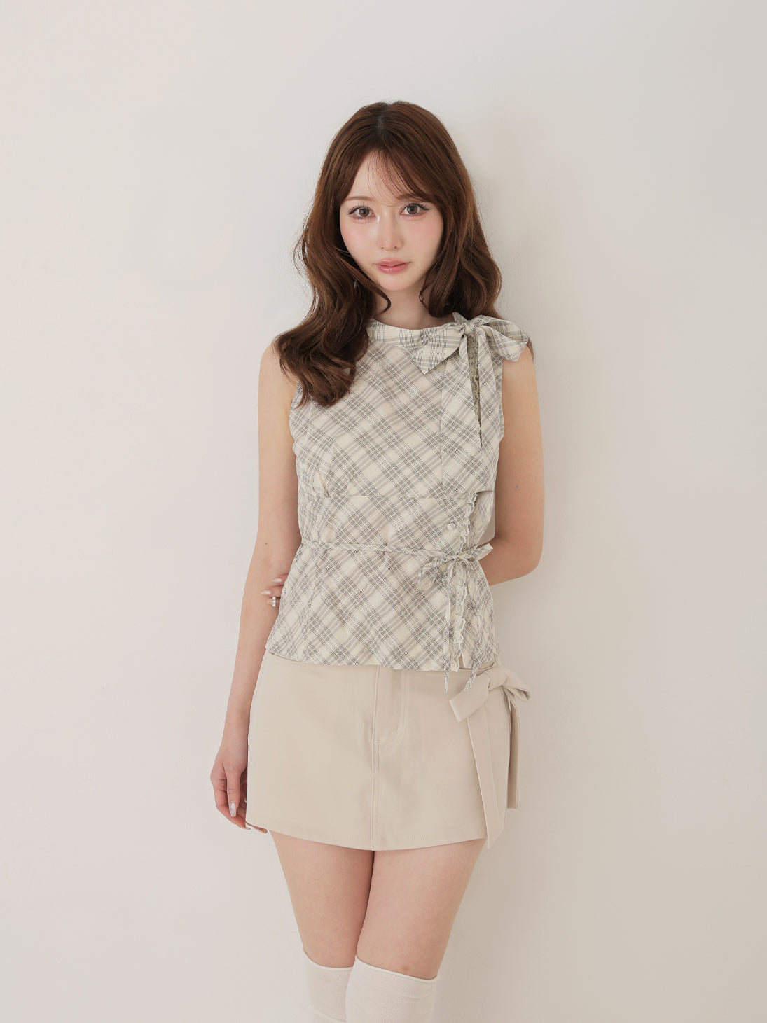 Ribbon check sleeveless tops(eme11112) – M me eme
