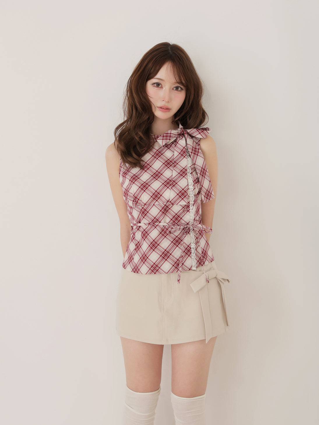 エムミーエメ Ribbon check sleeveless tops Ribbon check sleeveless tops(eme11112) – M me eme