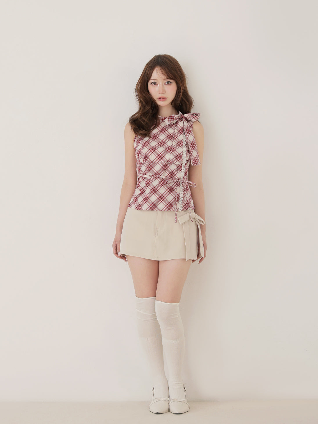 エムミーエメ Ribbon check sleeveless tops Ribbon check sleeveless tops(eme11112) – M me eme