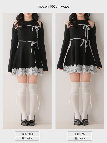 Bicolor ribbon lace bolero mini onepiece(eme11114)