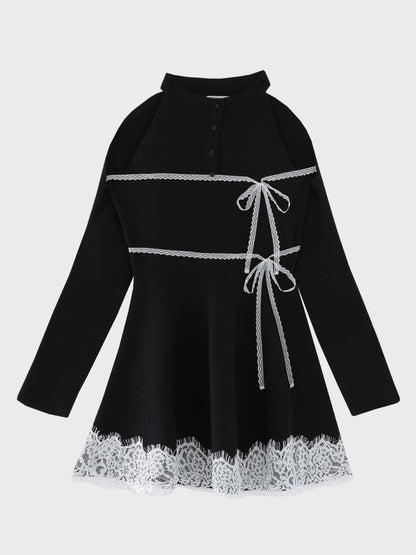 Bicolor ribbon lace bolero mini onepiece(eme11114)