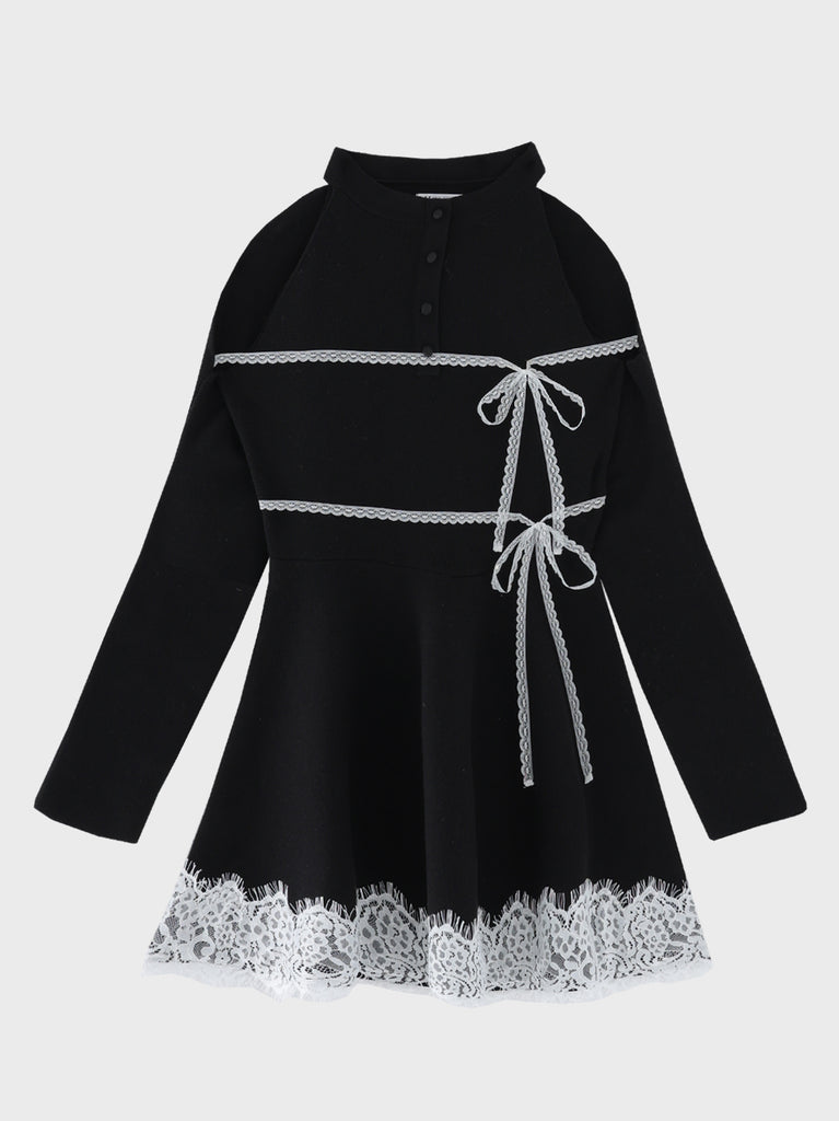 Bicolor ribbon lace bolero mini onepiece(eme11114)