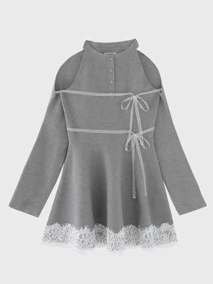 Bicolor ribbon lace bolero mini onepiece(eme11114)