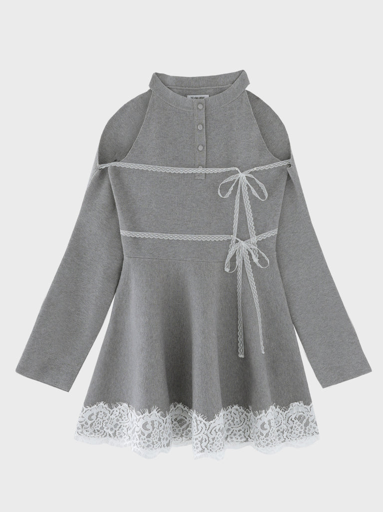 Bicolor ribbon lace bolero mini onepiece(eme11114)
