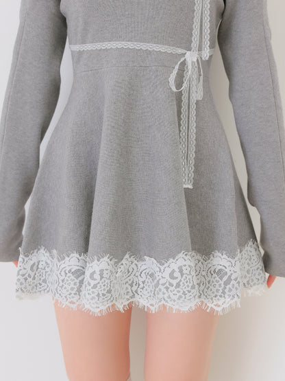 Bicolor ribbon lace bolero mini onepiece(eme11114)