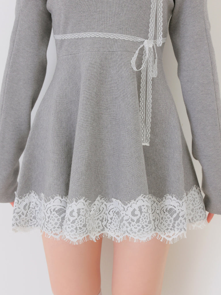 Bicolor ribbon lace bolero mini onepiece(eme11114)