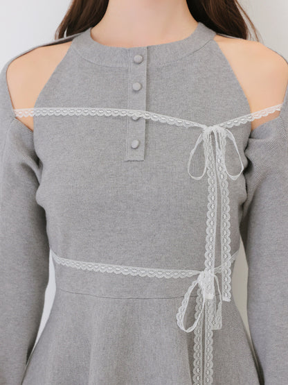 Bicolor ribbon lace bolero mini onepiece(eme11114)