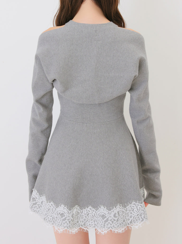 Bicolor ribbon lace bolero mini onepiece(eme11114)