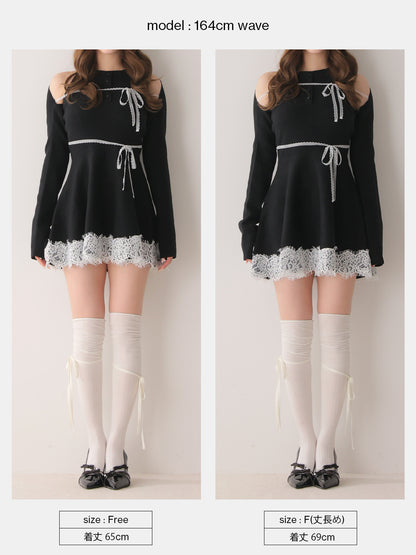 Bicolor ribbon lace bolero mini onepiece(eme11114)