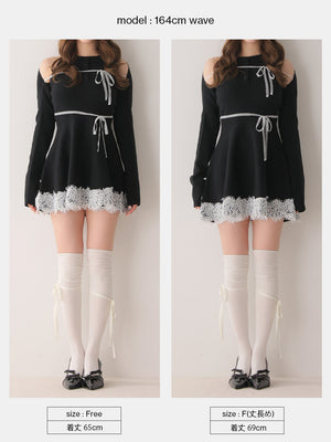Bicolor ribbon lace bolero mini onepiece(eme11114)
